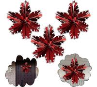 3x Red Christmas Foil Hanging Decorations, 60cm Xmas Starburst for Indoor, Outdoor Ceiling Wall Window Door Home Party Supplies