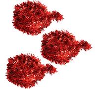 3x Red Christmas Party Decoration Tinsel, Decoration Holographic Chunky Tinsel, Size-2m