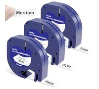 3X Replacement for Dymo Label Tape Plastic, 91201 S0721610 12mm x 4m, Compatible with Dymo Letratag Refills for LT-100H LT-100T LT-110T 200B XR XM QX50 (Black on White)