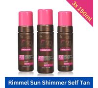 3x Rimmel London Sun Shimmer Self Tan Mousse 150ml Quick Development DARK Matte