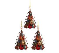 3X Rock Guitar Christmas Tree Ornament, Acrylic Music Guitar Rockin' Around The Guitar 2D Flat Stacking Acrylic Guitar Instrument Ornament Gift For Music Enthusiasts Rockin Around The Christmas Tree