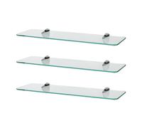3x Rounded Glass Bathroom Shower Storage Shelves - 50cm Harbour Housewares Silver One Size
