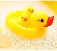 3x Rubber Duck Family Bath Toys - Mummy Duck & 2 Ducklings - Squeaky Baby Shower Favors for Toddlers Boys Girls