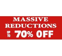 3x Sale Poster 120x40cm - Up to 70 Percent Off Red Retail Sign | Long Format Window Display for Store Promotions | Eye-Catching Durable Banner for Shopfronts, Boutiques & Pop-Ups | Easy to Hang