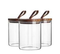 Argon Tableware Scandi Storage Jars with Leather Loop Lids - 750ml - 3 Pack - Modern Round Organisation Container Glass Jar for Kitchens, Pantry, Bathrooms, Utility Rooms