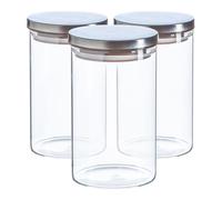 Argon Tableware Scandi Storage Jars with Metallic Silver Lids - 1000ml - 3 Pack - Modern Round Organisation Container Glass Jar for Kitchens, Pantry, Bathrooms, Utility Rooms