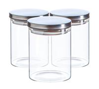 Argon Tableware Scandi Storage Jars with Metallic Silver Lids - 750ml - 3 Pack - Modern Round Organisation Container Glass Jar for Kitchens, Pantry, Bathrooms, Utility Rooms