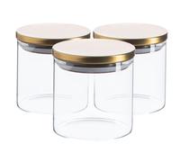 Argon Tableware Glass Storage Jars - Gold Lid - 550Ml - Modern Round Scandi Organisation Container Glass Jar - Set Of 3