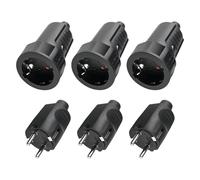 3x Schuko Plug Coupling: Sporgo Plug 230 V IP44 Outdoor Protective Contact Plug with Kink Protection, 2-Pin 16 A & 3.7 kW Rubber Coupling for Outdoor Use, Schuko Plug Coupling 230 V (Black)