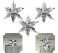3x Silver Christmas Ceiling Decorations Starburst, 60cm Foil Xmas Hanging Decor Stars for Indoor, Outdoor Wall Window Door Home Party Supplies