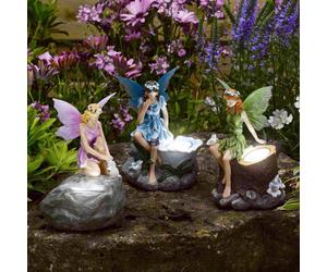 3x Solar Fairy Lights Garden Ornaments Pixie LED Spotlights Nymph Figures Decor