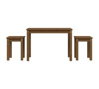 (brown) vidaXL 3x Solid Wood Pine Nesting Tables Stackable Nesting Stand Multi Colours