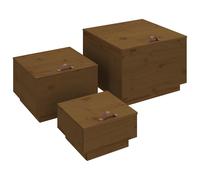 (Honey brown) vidaXL 3x Solid Wood Pine Storage Boxes with Lids Tool Chest Multi Colours