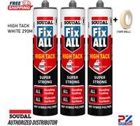 3x Soudal Fix ALL High Tack 290ml White Hybrid Grab Adhesive & Sealant + Tape
