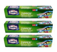 3x Toppits Zipper All-purpose Bags 3L with Zipper 8 Pieces per Pack