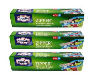 3x Toppits Zipper All-purpose Bags 3L with Zipper 8 Pieces per Pack