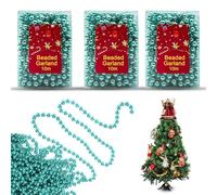 3x Turquoise 10M Bead Garlands, Luxury Plastic Christmas Bead Chains, Shiny Pearl Beads for Xmas Tree, Party Decor, Hanging Ornaments, DIY Crafts & Jewellery
