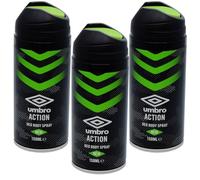 3x Umbro Action Deodorant Body Spray - 150ml - (With A Free Fridge Magnet)