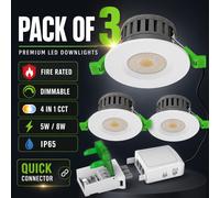 3x V-TAC LED Fir Downlights 5W/8W CCT Dimmable White Bezel