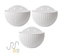 3x Wall Baskets For The Garden, Semicircle Hanging Planter, Double-layer Wall Planters Outdoor, Imitation Rattan Hanging Basket With Drainage Holes & S Hooks For Balcony Fence Indoor Home Decoration
