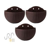 3x Wall Baskets For The Garden, Semicircle Hanging Planter, Double-layer Wall Planters Outdoor, Imitation Rattan Hanging Basket With Drainage Holes & S Hooks For Balcony Fence Indoor Home Decoration