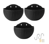3x Wall Baskets For The Garden, Semicircle Hanging Planter, Double-layer Wall Planters Outdoor, Imitation Rattan Hanging Basket With Drainage Holes & S Hooks For Balcony Fence Indoor Home Decoration