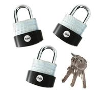 3x YALE HEAVY DUTY WEATHERPROOF GARAGE BIKE CHAIN STEEL PADLOCK 40MM WITH 3 KEYS