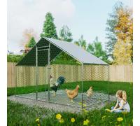 FoxHunter Chicken Pet Run Cage Walk In Coop Kennel Rabbit Dog Puppy Poultry Hen Animal Hutch House Enclosure Playpen Outdoor Shade Running 3X1.5X2M CRC04 Metal Hammered Silver