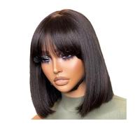 3x1 Lace Glueless Human Hair Wig,Ready To Go Straight Bob wigs With Bangs for Women Adds Volume(1B,8inch)