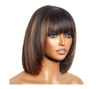 3x1 Lace Glueless Human Hair Wig,Ready To Go Straight Bob wigs With Bangs for Women Adds Volume(F4/27,14inch)