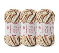 3x100g Fluffy Velvet Chenille Yarn for Crocheting and Knitting, 3x87.4yd Baby Yarn for Crocheting Soft, Crochet Chunky Yarns Amigurumi Yarns (3 White Coffee)