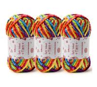 3x100g Fluffy Velvet Chenille Yarn for Crocheting and Knitting, 3x87.4yd Baby Yarn for Crocheting Soft, Crochet Chunky Yarns Amigurumi Yarns（Rainbow 2