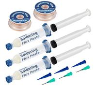 3x10cc Lead-Free No-Clean Solder Flux & 2x10Ft Desoldering Wick(25mm) Electronics Repair Kit for PCB, SMD & Component Soldering