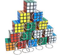 3x3, 16-Piece Mini Rubix Cube Set with Keychains, Pocket-Sized 3cm Puzzle Cubes for Adults, Elderly People and Travel, Educational Gift for Cognitive Skills Development