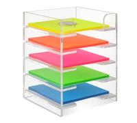 3x3 Inch Acrylic Sticky Note Holder for Desk Colorful Sticky Notes Holder Post It Note Holder Multiple Sticky Notepad Organizer Self Stick Note Pad Holder for Office Home School