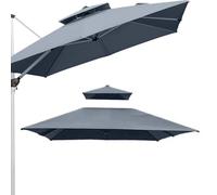 3x3m Cantilever Umbrella Replacement Canopy - Grey Offset Patio Sunshade Cover with 8 Ribs for Poolside and Garden Use -Double Top Fabric for Outdoor Protection