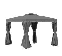 3x3m Gazebo Canopy Dark Grey Aluminum Steel Polyester Two-Tier Net with Curtains
