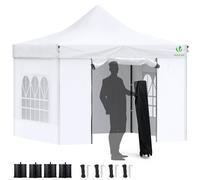 VOUNOT 3x3m Heavy Duty Gazebo with 4 Sides, Pop up Gazebo Fully Waterproof Party Tent with Roller Bag and Leg Weights, White