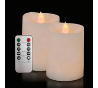 3x4 Flickering Flameless Candles Set of 2,4 inch Real Wax LED 600 Hours Battery Candles with Timer Remote,Control for Wedding Party Indoo,Ivory