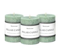 3x4 Inch Sage Green Pillar Candles - Set of 3, Unscented, Long Burning, Smokeless Dripless Candles for Spring Home Decor, Dinner Table, Bathroom, Rustic Decor