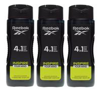 3x400ml Reebok 4-IN-1 (Body,Face,Hair,Beard) Shower Gel for Men - Inspire your mind