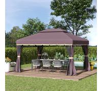 3x4m 2-Tier Gazebo Aluminium Garden Marquee Party Tent Outsunny Chocolate One Size