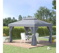 3x4m 2-Tier Gazebo Aluminium Garden Marquee Party Tent Outsunny Grey One Size