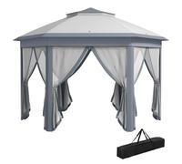 Outsunny 3x4m Hexagon Gazebo w/ Metal Frame Mesh Curtains Outdoor Garden, Grey