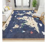 3x5 Area Rugs World Map Kids Play Rug, Continents Oceans World Map Throw Rugs Bedroom Soft for Coffee Shop Living Room Under Table Game Room