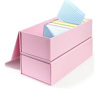 3x5 Index Card Holder Pink Card File Box Organizer, Hold 1200 3x5-Inch Flash Cards- 2 Pack Pink