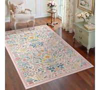 3x5 Light Pink Boho Floral Washable Rug,Soft Lightweight Low Pile Non-Shedding Carpet,Machine Washable Stain Resistant & Non-Slip for Entryway,Girls Bedroom,Kids Room,Living Room