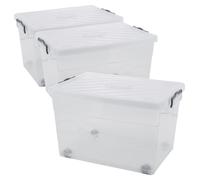 (3x55L) Clear Plastic Storage Box Lid Home Office Garage