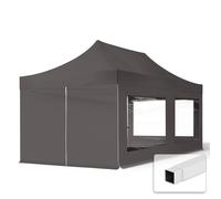 3x6m PES Pop Up Gazebo Steel 30 mm Sidewalls with Panorama Windows, dark grey