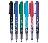 3XAssorted Colour Pack V Sign Pen (6 Pens) Medium (1 of Each Colour - Black Red Blue Green Purple and Light Blue)